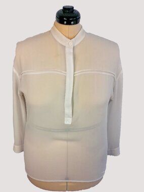 Ro & De Nehru Collar White Sheer Long Sleeve Blouse